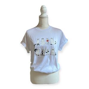 Fall Halloween T-shirt Ghost Kittens Graphic Tee Short Sleeve White NEW Unisex